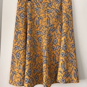 Christopher & Banks Yellow Floral Flare A-line Midi Skirt Size 12